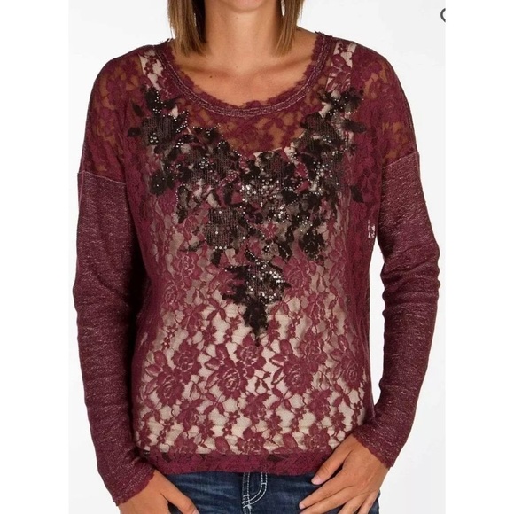 Nwot Miss Me Lace Embellished Top - Picture 1 of 8